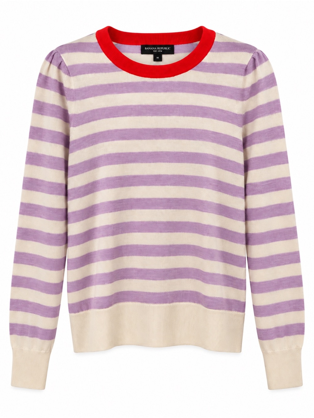 Banana Republic 100% Merino Wool Striped Crewneck Sweater - Purple/ Red, Size M